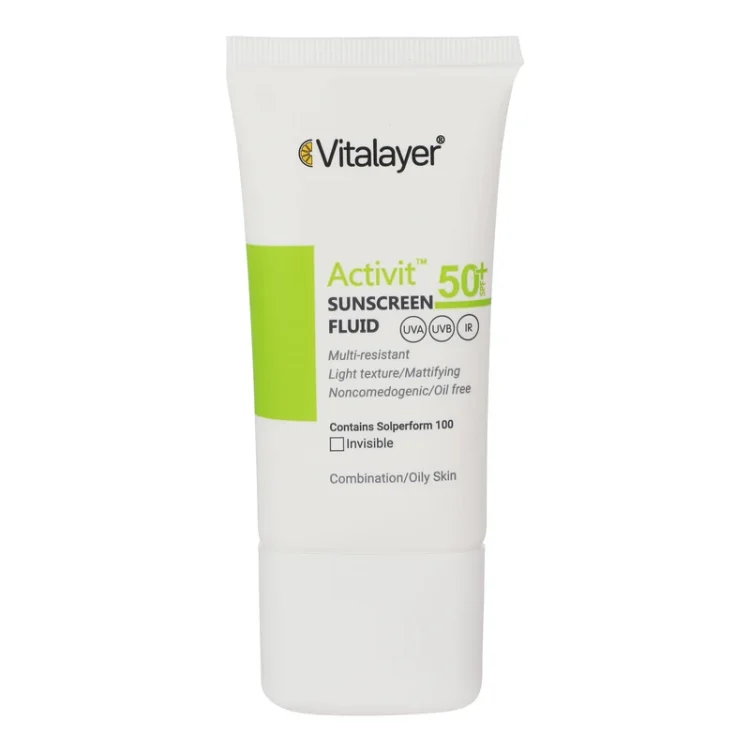 فلوئید ضد آفتاب بی رنگ ویتالیر SPF50 مدل Activit